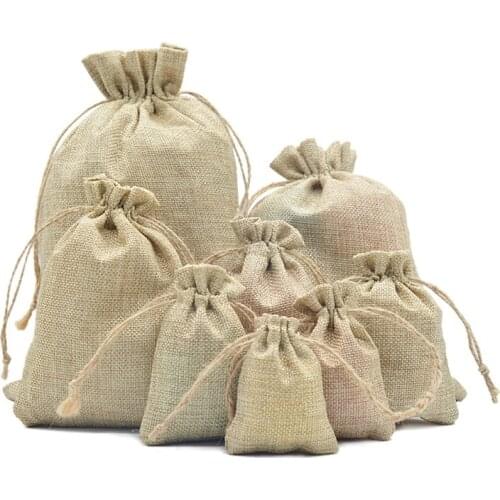 10pcs Reusable Shopping Bag Natural Jute Linen Drawstring Bags Cosmetic Jewelry Accessories Packaging Bag 12 Sizes To Choose