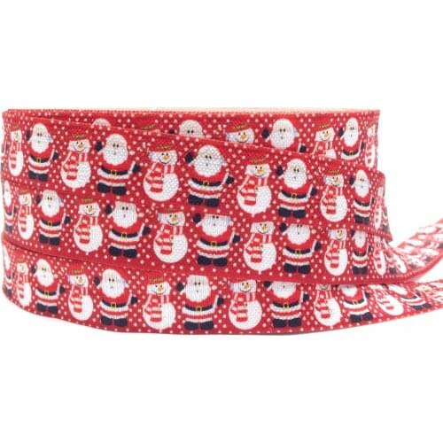 10 Yards 5/8" Merry Chirstmas FOE Elastic Ribbon Santa Claus Snowman Printed Fold Over Elastic for Hair Accessory DIY Headwear