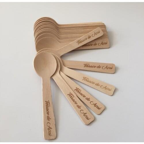 100pcs Customized Wooden Mini Spoon with Text Disposable Birch Wood Tea Spoon Coffee Bar Spoon