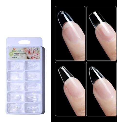 100Pcs/Box Nail Art Tips No Crease Ultra-thin Transparent Artificial Nail Form Mold for Nail Salon Reusable Finger Extension Too