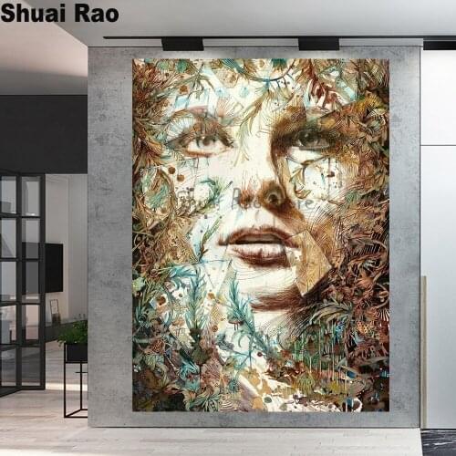 Abstract Leaves lady diy round diamond embroidery sale full square diamond painting cross stitch set mosaic Corridor aisle art