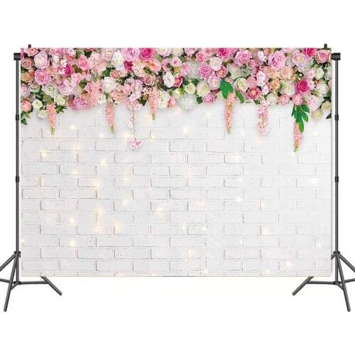 White Tile Flower Wall Wedding Photo Backdrops Background Decorations for Newlyweds Party Portrait Photography Props