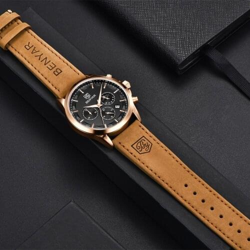 BENYAR Top Brand Luxury Men Quartz Watches 30M Waterproof Leather Military Watch for Men Casual Automatic Date Clock Relojes