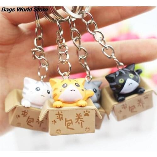 4pcs/lots Lovely Cartoon Cat Key Rings Chains Pendant Ornament For Bag Car Keychain Random Mixed Style 8CM