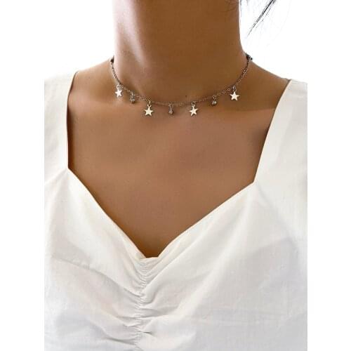 Stillgirl One Piece Kpop Star Silver Color Pendant Necklace for Women Cute Crystal Female ZA Fashion Choker Jewelry Bijoux Femme
