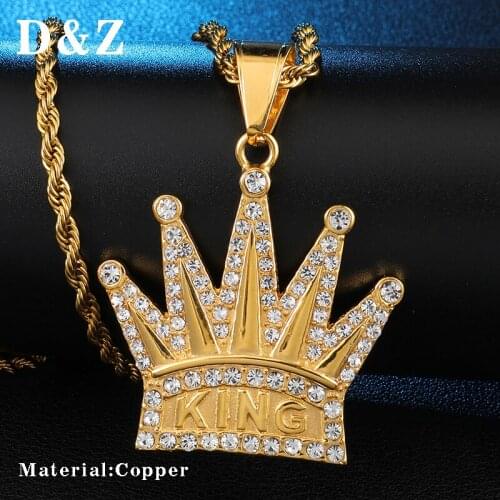 D&Z Hip Hop Male Necklace Bling Iced Out Zircon King Crown Necklaces Pendants For Men Rapper Jewelry