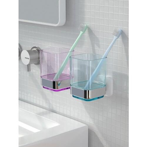Travel toothbrush holder with cup bathroom accessories storage box gargle cup toothpaste holder drain portable adhesive