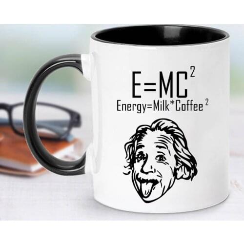E = MC2 Energy Milk Coffee - 350ml White Ceramic Coffee Mugs - Physics Math Gifts Cup - Funny Science Mug