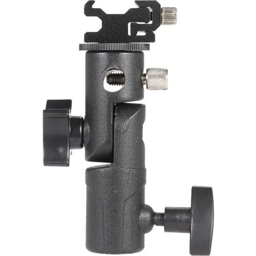 E Type Universal Metal Flash Hot Shoe Speedlite Umbrella Holder Light Stand Bracket with 1/4" to 3/8" Screw Mount Swivel Adapter