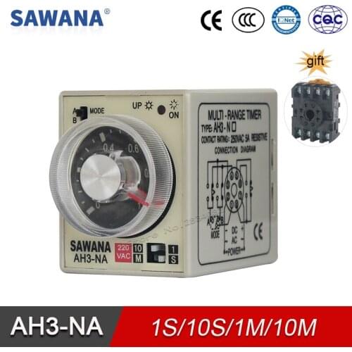 Electronic Time Relays Resistive Variable Timer AC220V 380V 110V DC24V 12V with Base 1S/10S/1M/10M AH3-NA Timer Relays