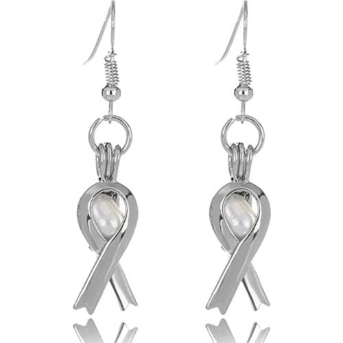 HENGSHENG 6-7 mm Freshwater Cultured Oval Pearls Necktie Shape Cage Locket Pendant Dangle Earrings