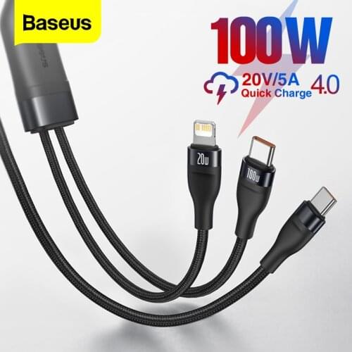 Baseus PD USB Type C Cable For iPhone 13 12 Pro Max 5A 100W Fast Charging For Xiaomi Samsung 2 in 1 USBC Phone Charger Date Cord