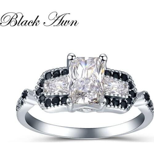 BLACK AWN 2021 New Genuine 100% Sterling 925 Silver Jewelry Square Engagement Rings for Women Gift C415