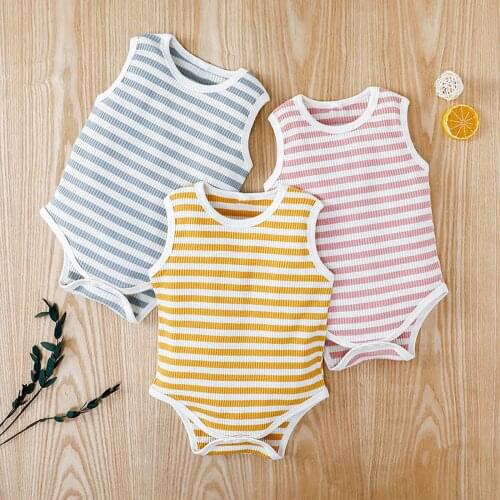 2021 Summer Baby Girls Clothing Newborn Infant Baby Girls Boys Sleeveless Stripe Print Rompers Jumpsuits Outfits Bebé onesies