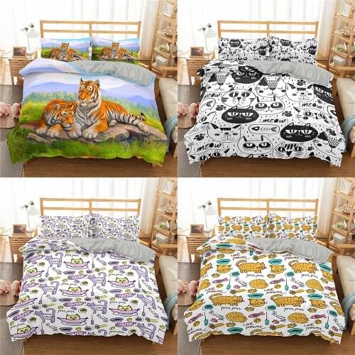 2/3Pcs Cartoon Cat Bedding Set Microfiber Kawaii Bed Sets For Women Girl King Twin Queen Size Duvet Cover And Pillowcases