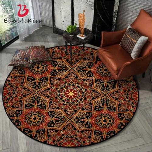 Bubble Kiss Ethnic Style Purple Flower Pattern Round Carpet Home Customized Bedroom Decor Area Rug Soft Non-Slip Floor Mat 2021