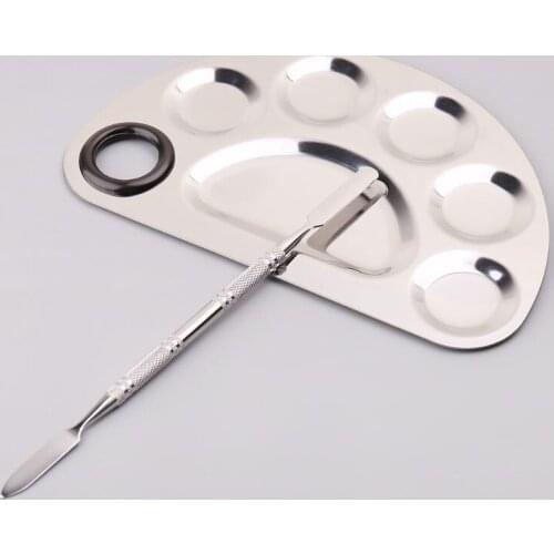 Stainless Steel Paint Palette Tray Mixing Rod Spatula Set For Nail Art Supply School Supplies Watercolor Oil Painting Makeup