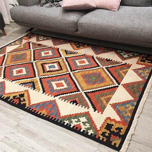 Moroccan Ethnic Style Hand-woven Wool KILIM Living Room, Tea Table, Sofa, Bedroom Thin Carpet livingroom area rug