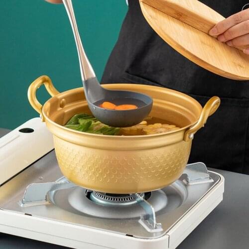Household Small Soup Pot Cooking Pot Binaural Wooden Lid One Person Food Instant Noodle Bowl Cooking Milk Pots for Kitchen