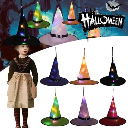 Fashion Halloween Witch Hat Led Light Up Glowing in Dark Witches Hat Hanging Halloween Decor Glow Party Supplies