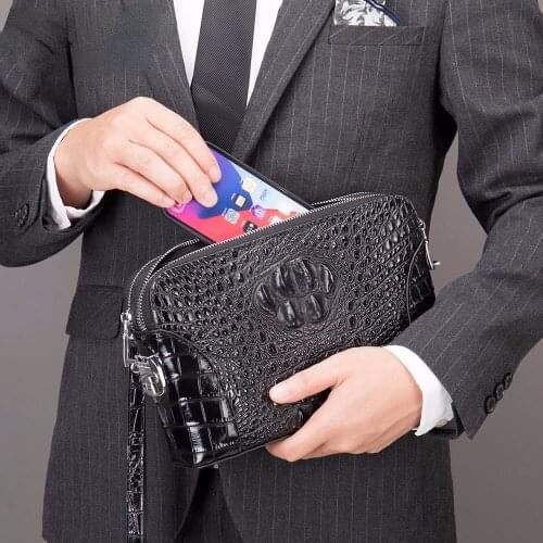 Fashion Genuine Leather Clutch bag Mens handbag Cell Phone Purse Crocodile Cowhide Male Clutch bags