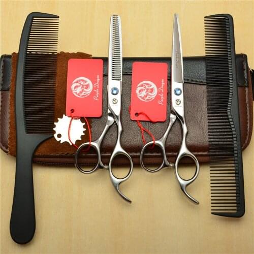 4Pcs Suit 5.5''/6''/6.5'' Z1006 Blue Gem 440C Combs + Cutting Scissors + Thinning Shears Professional Hair Hairdressing Scissors