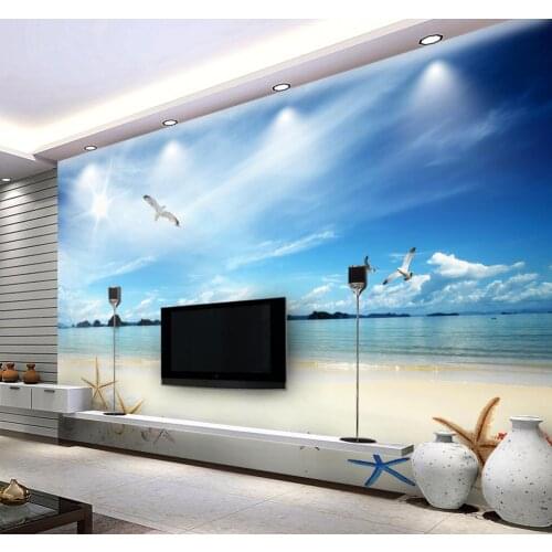 CJSIR Custom Wall Mural Art Wallpaper Bedroom Wallpapers for Living Room TV Background Blue Sky White Clouds Wall Painting Decor