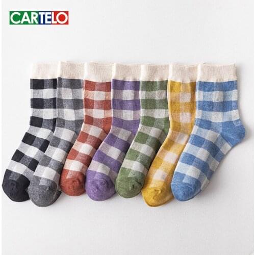 CARTELO New Splicing Korean Pattern Women Socks Fashion Casual Sport Breathable Cotton Middle Tube Socks Middle Tube Socks