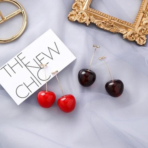 Dominated New 2020 Fashion Temperament Contracted Resin Cherry Long Women Drop Earrings Joker Jewelry