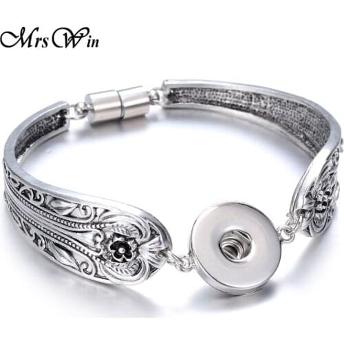 New Snap Jewelry Vintage Flowers Carved Magnetic Snap Bracelets for Women Men Fit 18mm Snap Buttons Bracelet Jewelry