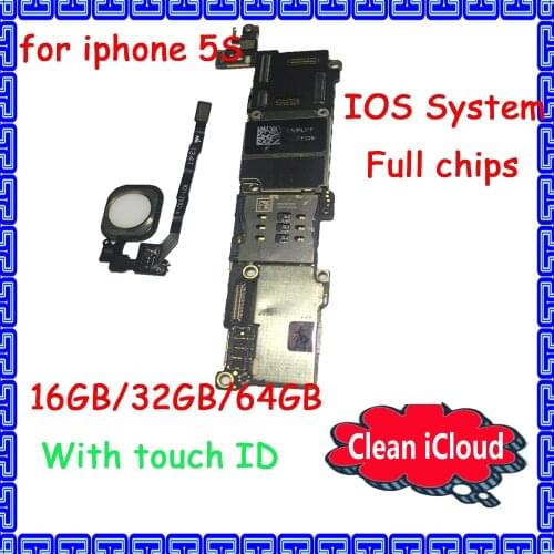 Good working Original motherboard for iphone 5S Good working with / no touch ID mainboard 16GB 32GB 64GB IOS System logic board
