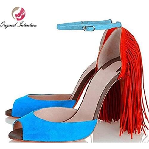 Original Intention Fashion Women Sandals Fringe Peep Toe Stiletto High Heels Sandals Summer Buckle Shoes Woman 4 Colors Sandalia