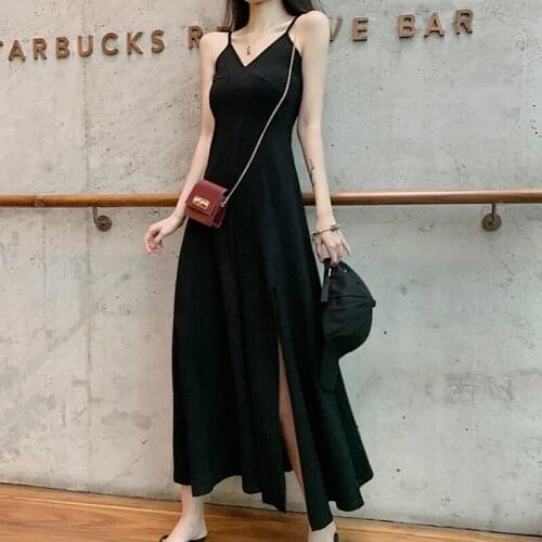 New Women Irregular Sling Dresses Casual Summer Female Striped Deep V Loose Beach Strap Dress