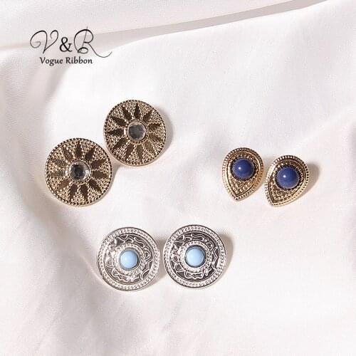 Simple Fashion Stud Earrings Set, Imitation Gold/silver Plated With Blue/light Blue/transparent Acrylic Black Stones Earring Set