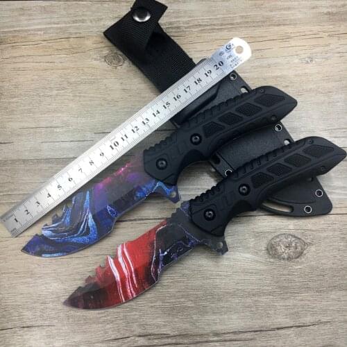 Dropshipping tactical knife 3D-printed black ABS handle straight knife sawtooth blade fixed survival camping knife outdoor tool