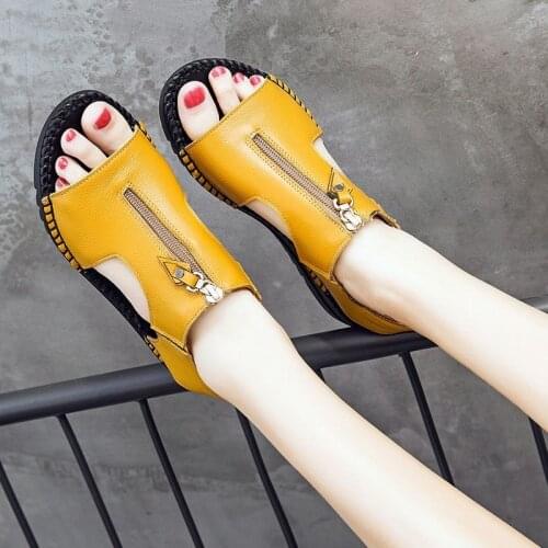 Women Sandals Flat Heels Genuine Leather Peep Toe Summer Fashion Shoes Female Gladiator Sandals Platform Woman Sandalias Mujer