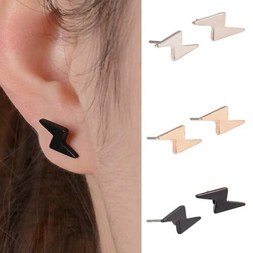 Fashion Men Women Ear Studs Lightning Shape Earrings Alloy Screw Back Pierced Party Gift