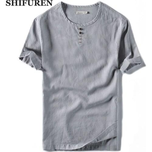 SHIFUREN 2018 Summer Causal Men Linen Cotton Shirts Thin Breathable Short Sleeve Vintage Retro Male Social Shirts Tops
