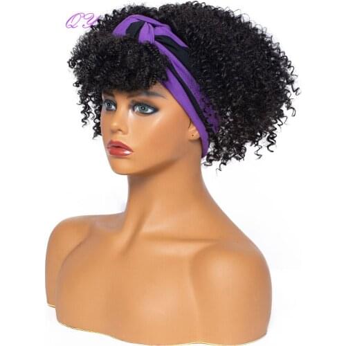 QY Hair HeadBand Wig Wrap Synthetic Short Black Curly Head Wigs for African Women Turban Hair Wigs
