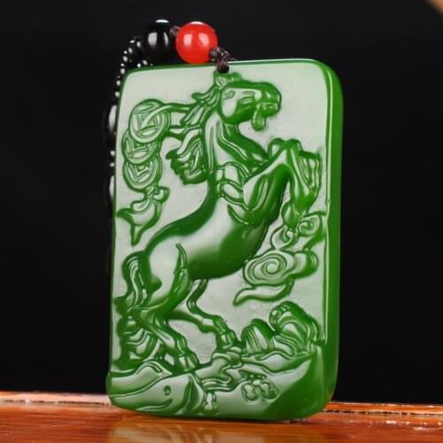 Hetian jade rich pendant spinach green jasper rich Zodiac horse Jade Pendant Necklace Pendant