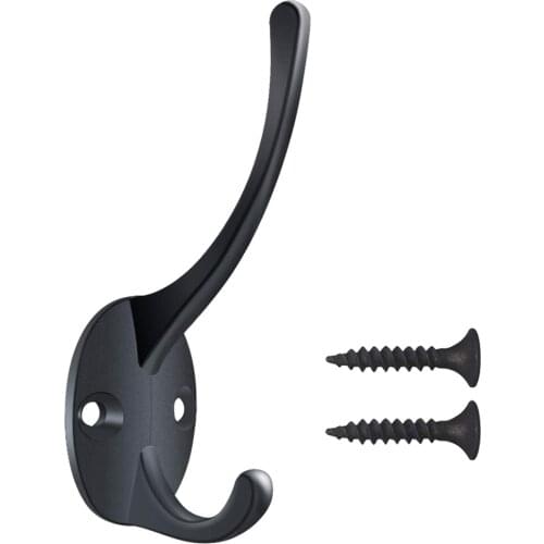 Heavy Duty Coat Hooks Wall Mounted for Hat hardware Dual Prong Retro Coat Hanger with 2 Screws Black Color