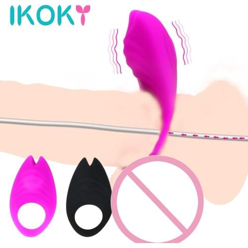 IKOKY Delay Ejaculation Vibrator Penis Rings Sex Toys for Men Penis Extender Enlargement Clitoris Stimulate Rabbit Cock Rings