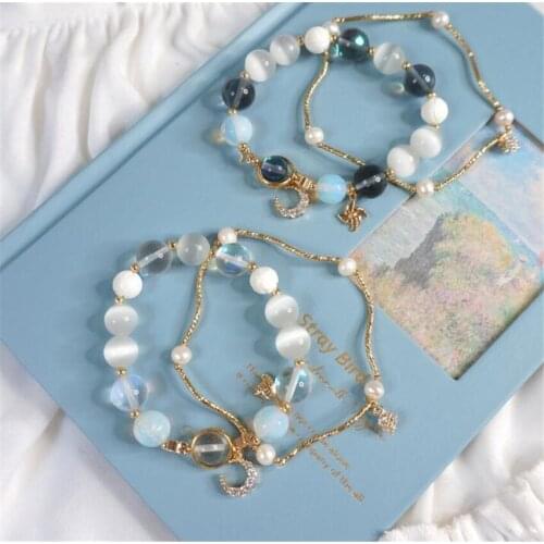 Fashion Jewelry Crystal Star Moon Charm Bracelets Bangles Beads Bracelets for Women Gift D902
