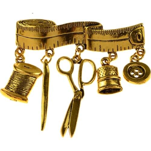 CINDY XIANG Creative Tailor Scissors Tape Brooches for Women Vintage Tailor Tools Pins Brooch Jewelry Accessories Special Gift