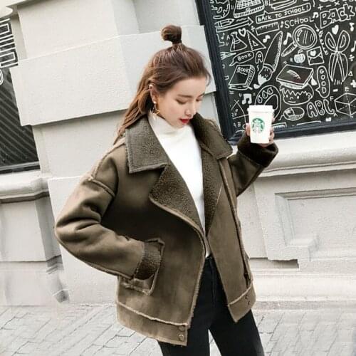 2020 Lambswool Sweet Casual Style Short Coat Female V-Neck Long Sleeve Zipper Pockets Single Breasted Jackets For Women Korean