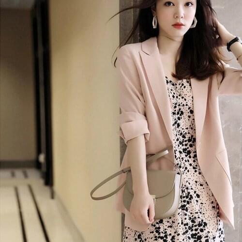 Large Size Women Suit Korean Lady Floral Sweet Spring Autumn Notched Knee-Length All-match Women Clothes Small Fresh Office Lady