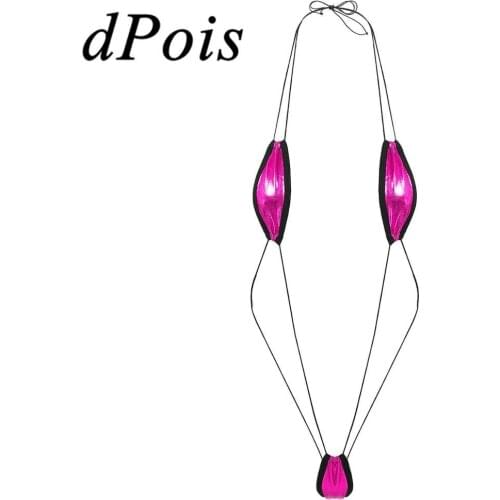 Womens Shiny Metallic Lingerie Halter Neck Backless Mini Micro String Slingshot Monokini Swimsuits Bodysuits Sexy One-Piece