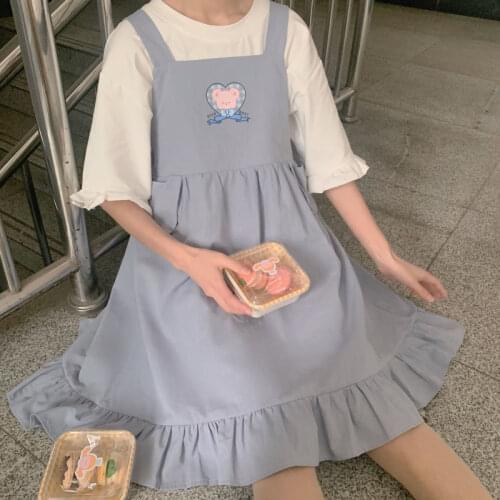 Japanese Summer New Soft Girl Lolita Dress Cute Sleeveless Blue Oversized Dress Kawaii Ruffle Sashes Dresses Women Robe Clothing