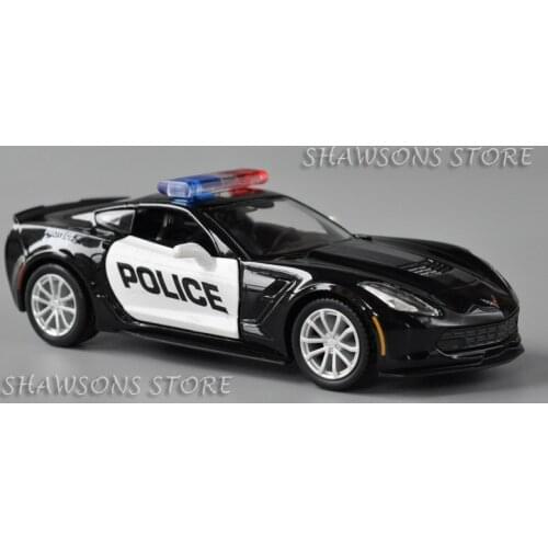 1:36 Diecast Car Model Toy Grand Sport C7 Police Patrol Wagon Pull Back Miniature Replica