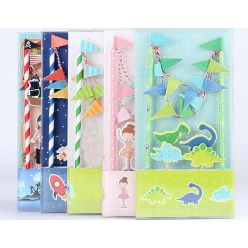 1 Set Princess Dinosaur Ballet Girl Happy Birthday Cupcake Topper Bunting Flags Picks Birthday Party Cake Decoration Supplies